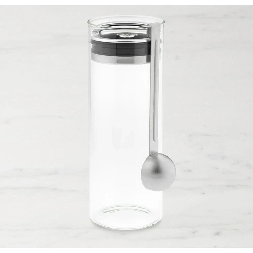 Williams Sonoma Evac Glass Canister Cup w/ Lid Removes Air Large Spoon 46 oz Set